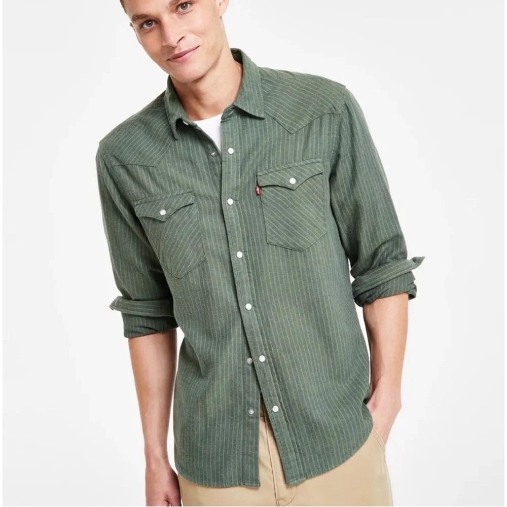 Levi's Olive Striped Casual Shirt